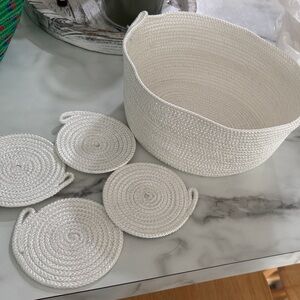 Handmade rope basket + 4pc coaster set!